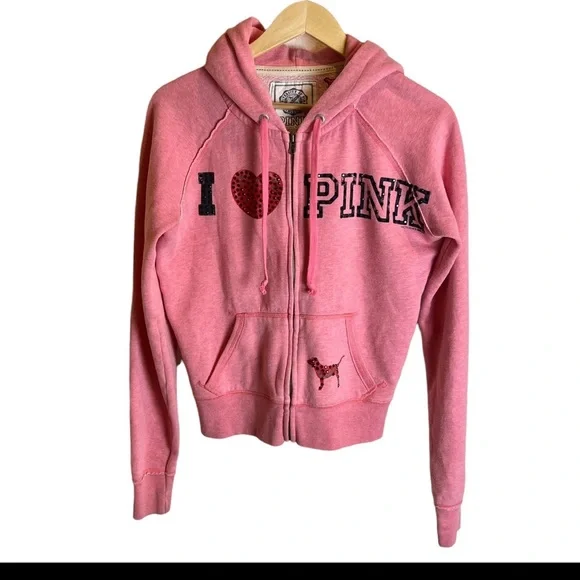 PINK Victoria's Secret, Tops, Victorias Secret Y2k Pink Bling Hoodie Size  M